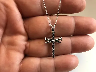 Unique 3 Nail Cross Necklace Pendant /925 Sterling Silver / 18'' Chain • $38.06