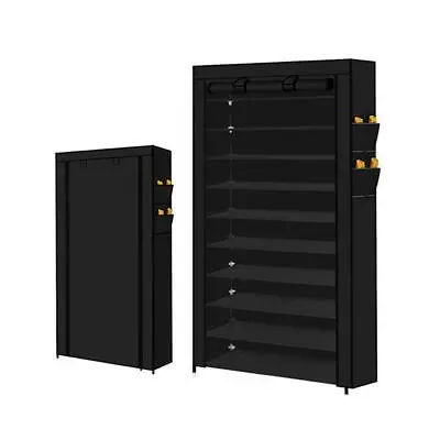 $79.95 • Buy 10 Tier Shoe Rack Portable Storage Cabinet Organiser Wardrobe Black Cover