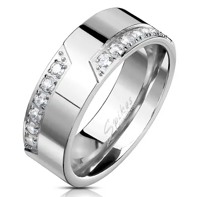 Mens CZ Crystal Engagement Wedding Band Eternity Ring Civil Ceremony Silver (2M) • £6.99