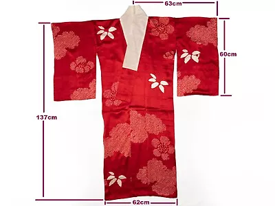 VTG Lovely Red Silk Shibori Nagajuban Kimono Kitsuke Undergarment: Apr19-B • $250