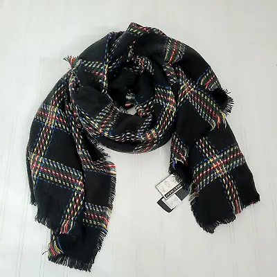 Cejon Womens Scarf Black Plaid Blanket Wrap Wool Blend Multicolor 76  Shawl New • $6.26