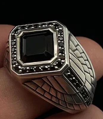 David Yurman 925 Silver Empire Signet Ring With Black Onyx Pave Black Diamonds • $915