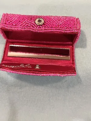 Mary Kay Signature Hot Pink Lipstick Case Beaded Mirror Snap Lip Balm Holder MK • $13