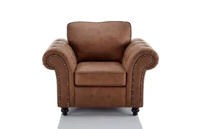 New Oakland Armchair Faux Leather Tan(BUY TWO AND GET A FREE FOOTSTOOL) • £449