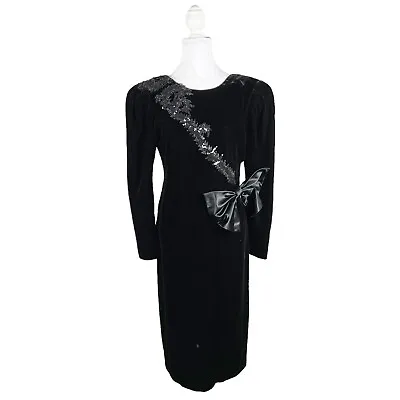 Lalique Hildegard Sausik Sz 14 Vtg Gown Velvet Puff Sleeve Old Hollywood Glam • $88.89