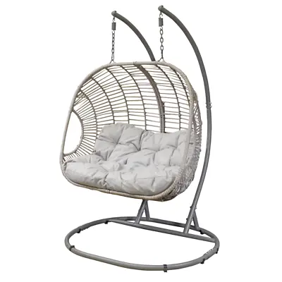 Dellonda Double Pod Rattan Outdoor Garden Hanging Swing Egg Chair & Cushions • £399.95