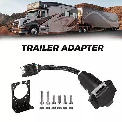 RV Campers 4-Way Flat To 7-Way Trailer Adapter Plug Connector W/ Bracket Kit • $14.24