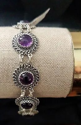 Artisan Crafted Amethyst Station Sterling Silver Bracelet QVC NWT • £96.35