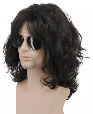 California 70S 80S Rocker Wig Men Women Long Curly Dark Brown Halloween Costume  • $31.65