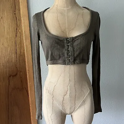 T By ALEXANDER WANG Sz S Long Sleeve Crop Top Olive Green  • $29.99