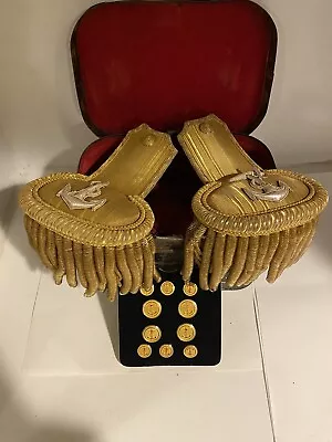 Naval British Fraser & Davis Military Epaulettes And Buttons In Metal Box! • $199.99