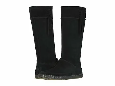 UGG Emerie Knee High Flat Boots Black Genuine Suede Tassel Charm Size 11  12 • $186.99