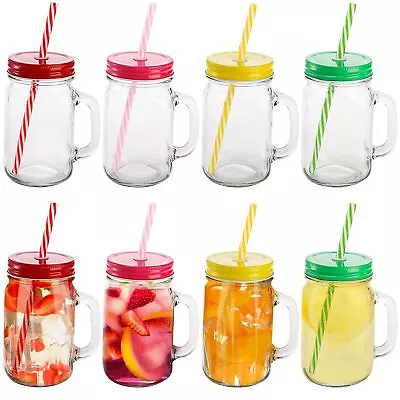 8 Pack Glass Mason Jar Cups With Lid And Straw 16 Oz Wide Mouth Reusable Mas... • $35.91