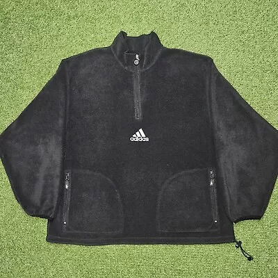 Vintage 90's XXL Adidas Embroidered Black Mock Neck 1/4 Zip Polyester Sweatshirt • $28