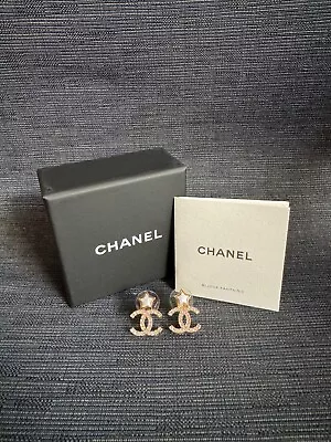 Chanel - 24C Star Pearl & Crystal CC Stud Earrings NEW Authentic Jewelery Gold • $1435