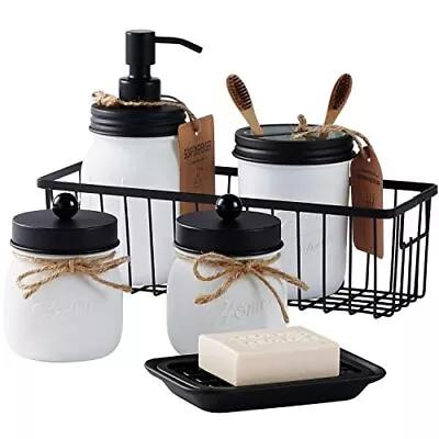 6 Pack Mason Jar Bathroom Accessories Set With Storage Basket Bin • $36.13