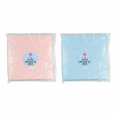 21.5cm Square Cake Box & 20cm Board Set - Blue Pink Polka Dot Board Home Baking • £4.99