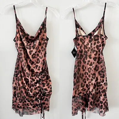 $15.95 • Buy NWT Zaful Brown Leopard Print Ruched Mini Swim Cover Up Dress Size Small