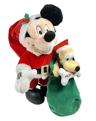 Vintage Santa Mickey Mouse Plush Walt Disney Company 16 Posable Pluto Gift Bag • $10