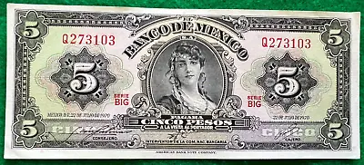 1970 Mexico 5 Pesos GYPSY UNC Mexican Banknote Billete Gitana SERIE BIG PREFIX Q • $8.88