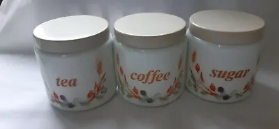 Vintage CLP#4552 Milk Glass Kitchen Canisters Teacoffee Suger Made In Italy  • £12.50