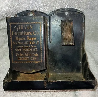 Antique Hanging Tin Irvin Furniture Co Match Holder With Striker • $80
