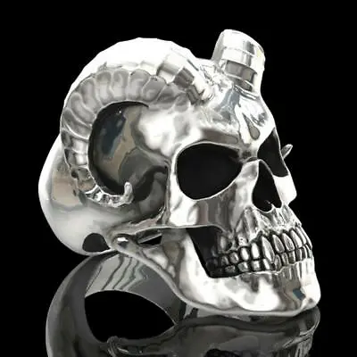 Gothic Horn Demon Skeleton Hand Ring Stainless Steel Skull Biker Punk Men Rings • $3.07