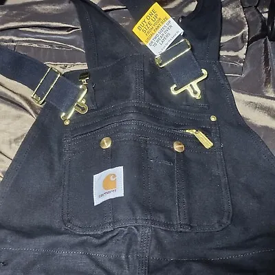 NWT Carhartt Traditional Duck Bib Overalls BLACK 32×34 Double Knee Quilted Work • $83.06