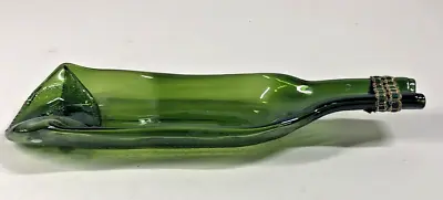 Vintage Melted Green Glass Wine Bottle Decor Spoon Rest Tray 11.5  1970's • $12