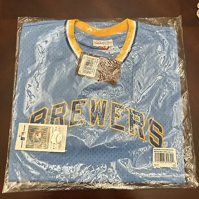 Mitchell & Ness Brewers Authentic Cooperstown Batting MESH V-Neck BP Blue Jersey • $54.99