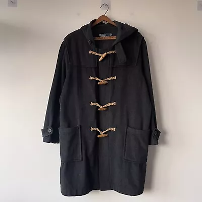 VTG Polo Ralph Lauren Duffle Coat Wool Grey Jacket Rope Toggle Mens Size M • $199.99