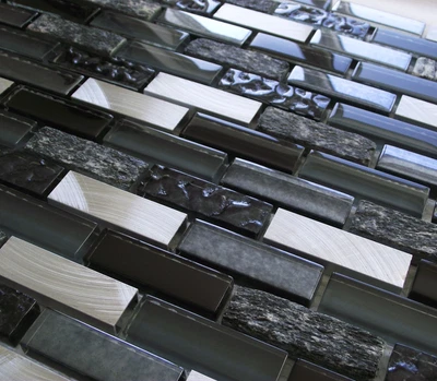 £8.98 • Buy New Blue Black Glass Stone & Silver Turned Steel Rectangle Mosaic Wall Tiles 8mm