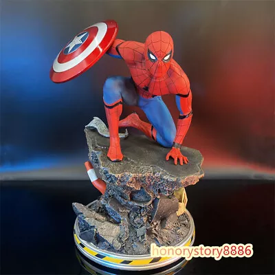 1:4 Captain America Spider-Man Figure Model Statue Resin Three Head Carving Gift • £243.27