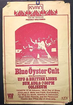 Vintage Classic Rock Concert Poster BLUE OYSTER CULT UFO Portland OR 1978 Prog • $39.95