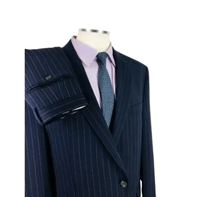 46R Chaps Ralph Lauren Mens Vintage 2 Bttn Superfine Wool Suit Dk Navy Pants 35 • $55.95