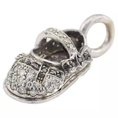 Aaron Basha White And Black Diamond 18K White Gold Baby Shoe Charm Pendant • $1100