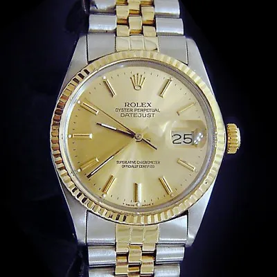 Rolex Datejust Mens 2Tone 18K Gold Stainless Steel Champagne Jubilee Band 16013 • $5641.98