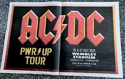 AC/DC PWR UP Tour Ad Live 2024 Newspaper Advert Poster Wembley Clipping 2 Page • £15.95