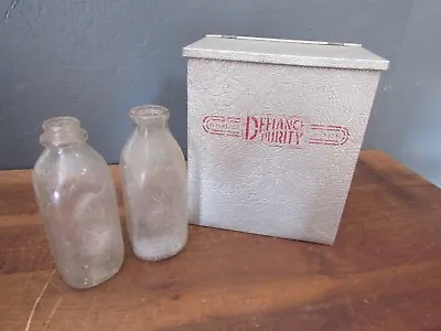 Vintage DEFIANCE PURITY Farm Dairy Galvanized Steel Milk Delivery Box W/Bottles • $69.99