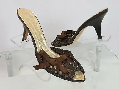 Giuseppe Zanotti Vicini Brown Woven Leather Bow Floral Lurex Mules  39.5 Italy • $199