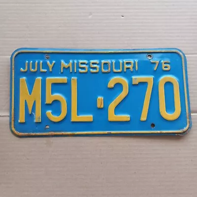 1976 Missouri License Plate -  M5L 270  (gold On Blue) JULY MISSOURI 76 • $15.50