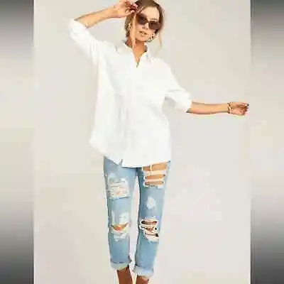 Show Me Your Mumu White Marcella Linen Button Down Shirt Size Medium • $48