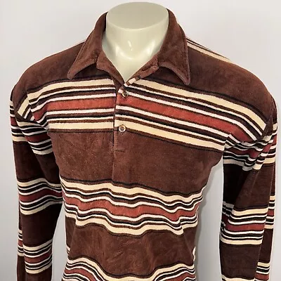 Vtg 60s 70s Campus Shirt Terry Cloth Disco Skate Surf Stripe Velour Mens XL Tall • $69.99