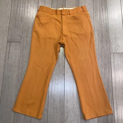Vtg 60s 70s Polyester Pants Mens Leisure Suit Disco Flare Leg Burnt Orange 35 27 • $49.99