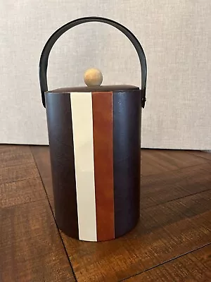$30 • Buy GEORGES BRIARD Ice Bucket VINTAGE Retro Brown Rust Beige Vinyl MCM Wood Knob Bar