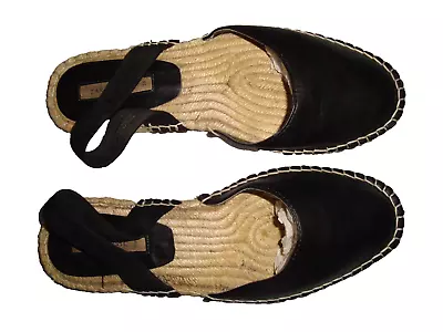 Zara Black Leather Epradrille Sandals Size Eu 39 ( Uk 6) • £3.99