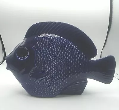 Art Pottery Blue Fish Ceramic Planter/Vase • $31.99