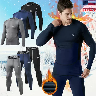 Mens Sports Thermal Underwear Set Fleece Lined Top Long Johns Base Layer Outdoor • $23.99