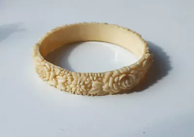 Art Deco Celluloid Bangle Vintage 1950s Cream Roses Bracelet Made In Japan 1940 • £19.99