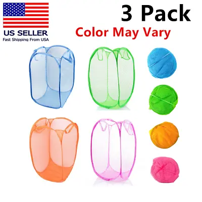 3x Big Pop Up Folable Laundry Basket Mesh Hamper Washing Clothes Bag Storage Bin • $13.99